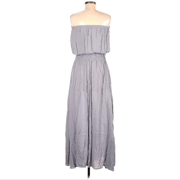 Anthro Elan Strapless Maxi Dress Size M Gray Elastic Waist Lightweight Flowy - Picture 2 of 6